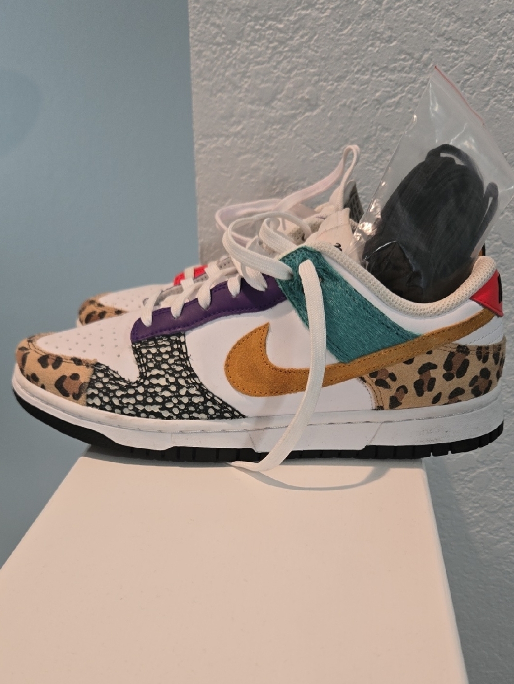 Women’s Nike Dunk Multicolor Fashion Sneaker with Animal Print Accent